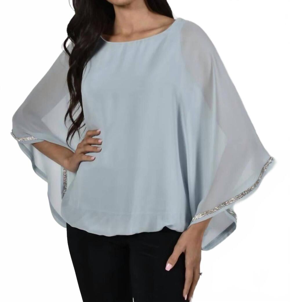 NEW FRANK LYMAN rhinestone chifffon top in blue